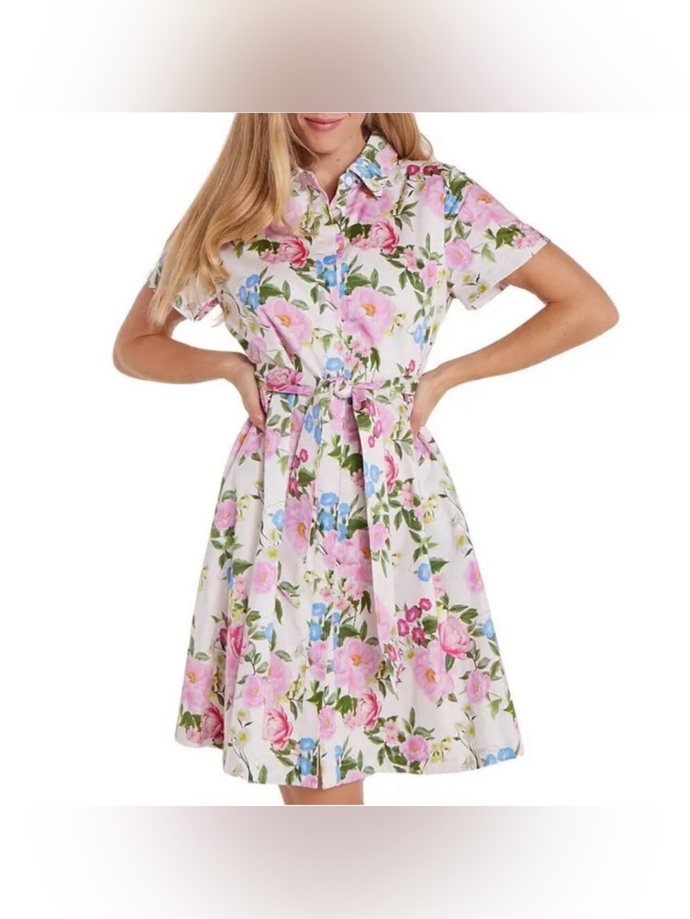 NWT HERMOZA Emma Kate Shirt Dress Blooming in Breeze with Pockets